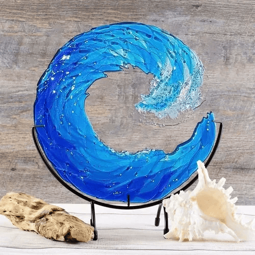 Ocean Wave Fused Blue Sculpture