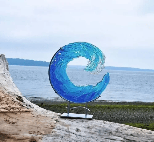 Ocean Wave Fused Blue Sculpture